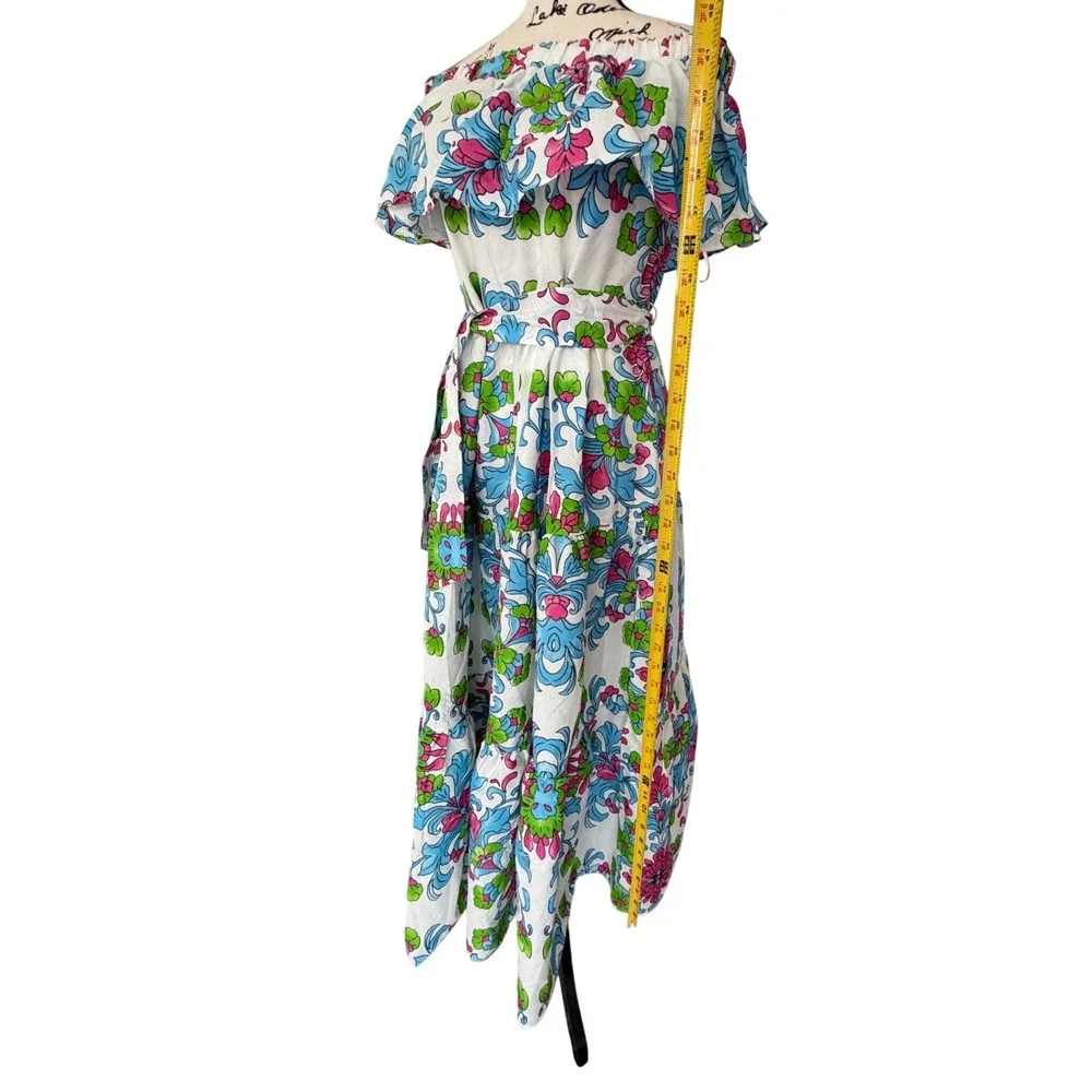 Fame Istanbul Floral Off Shoulder Maxi Dress White Blue Pink Green Tiered M - Picture 5 of 14